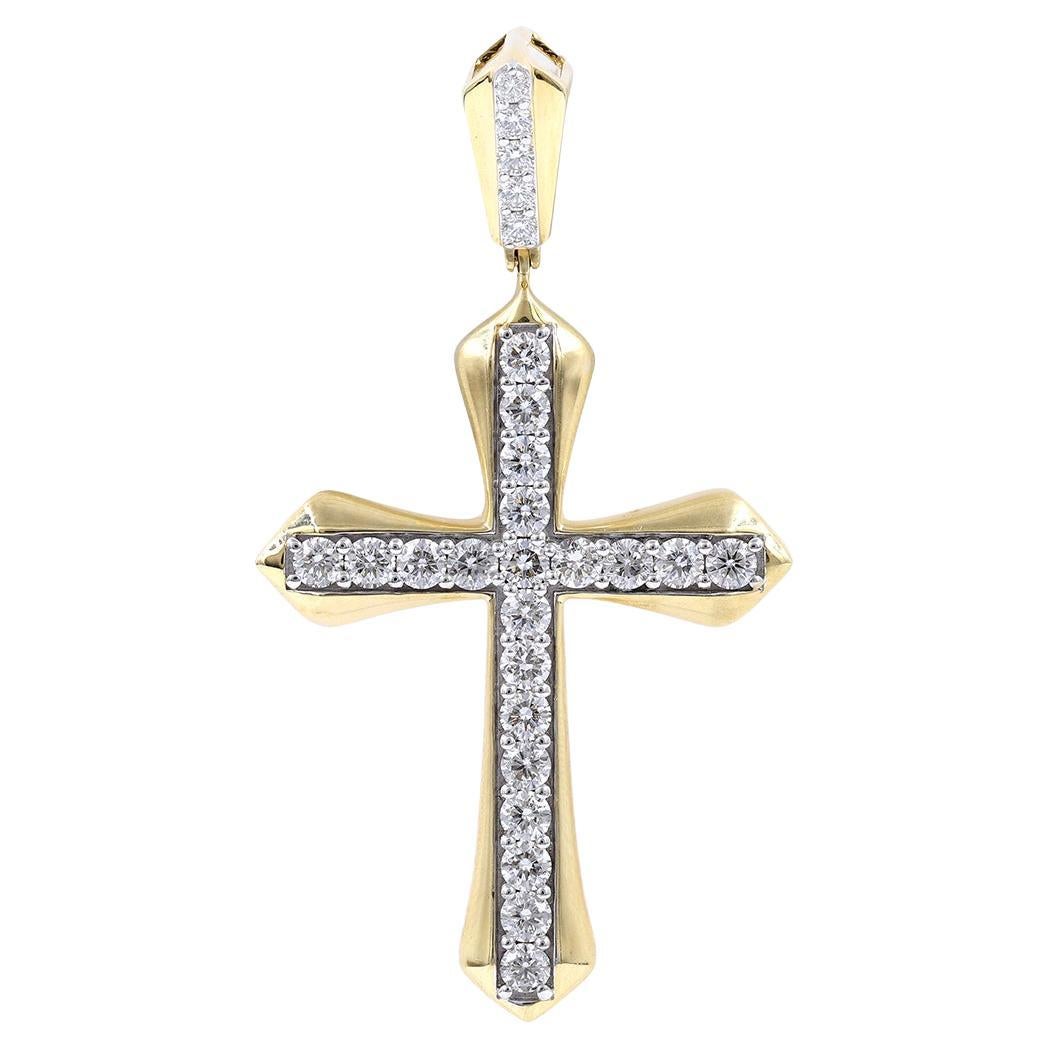 Elegante ciondolo a forma di croce in oro giallo 18KT con 2,06 ct di diamanti naturali  IGI Certi in vendita