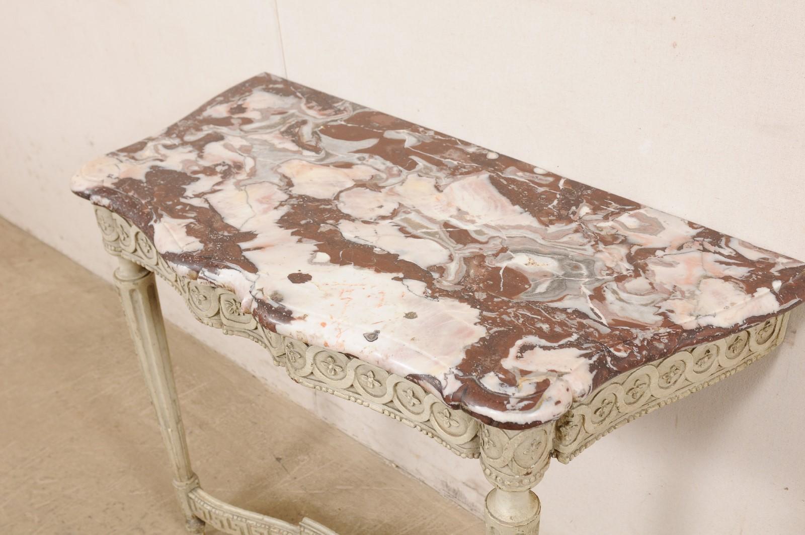 Elegant 18th C. French Marble Top Wall Console, Nicely Carved w/Original Finish 6