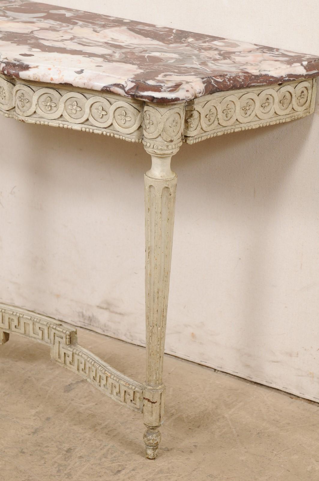 Elegant 18th C. French Marble Top Wall Console, Nicely Carved w/Original Finish 8