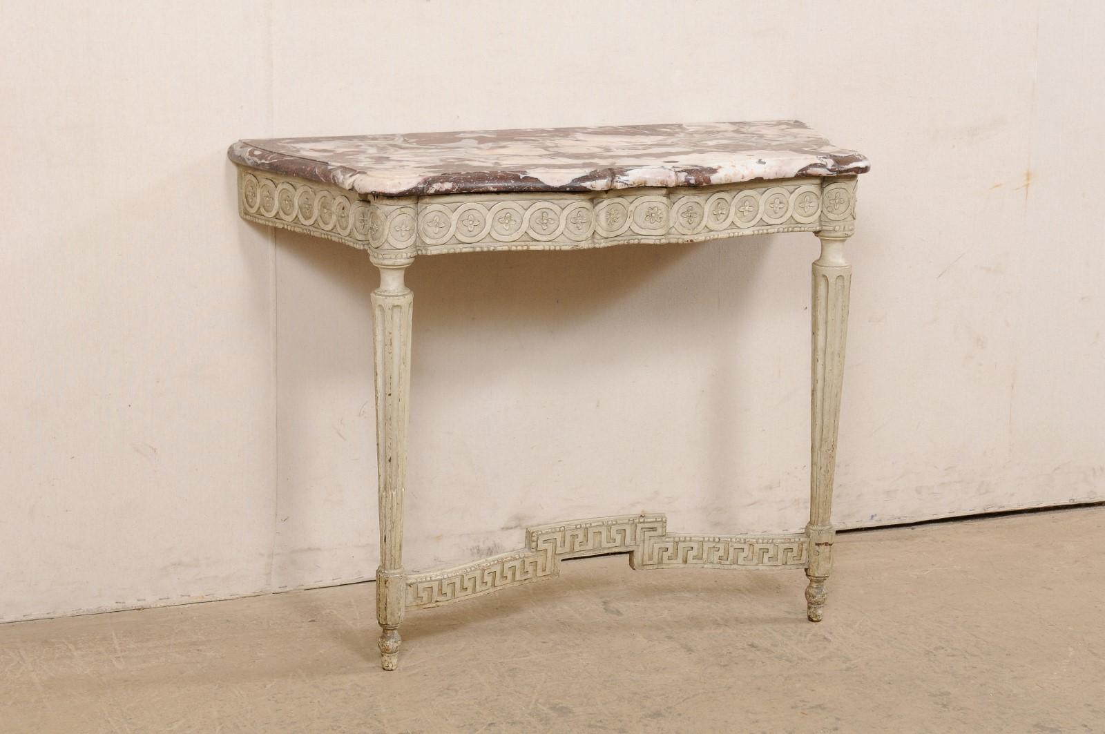 Elegant 18th C. French Marble Top Wall Console, Nicely Carved w/Original Finish In Good Condition In Atlanta, GA