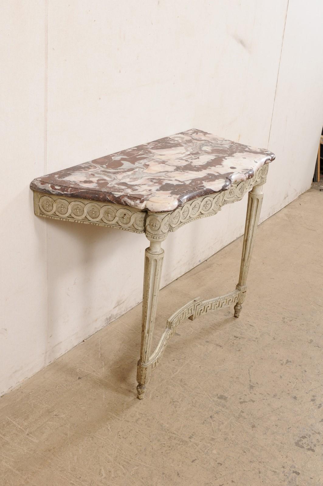 18th Century and Earlier Elegant 18th C. French Marble Top Wall Console, Nicely Carved w/Original Finish
