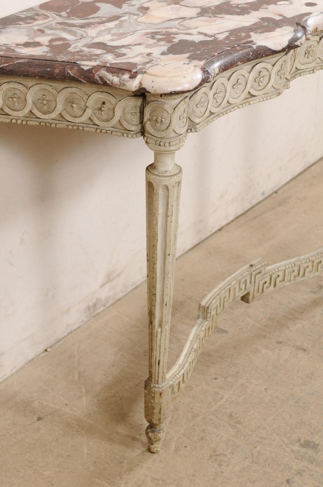 Elegant 18th C. French Marble Top Wall Console, Nicely Carved w/Original Finish 1