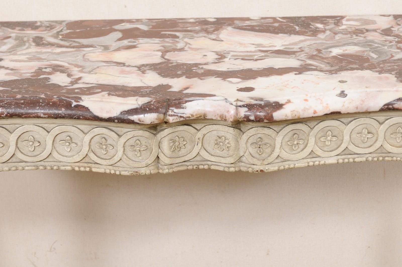 Elegant 18th C. French Marble Top Wall Console, Nicely Carved w/Original Finish 2