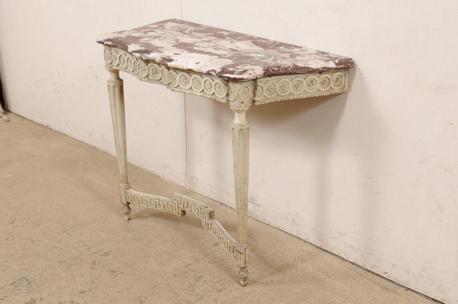 Elegant 18th C. French Marble Top Wall Console, Nicely Carved w/Original Finish 4
