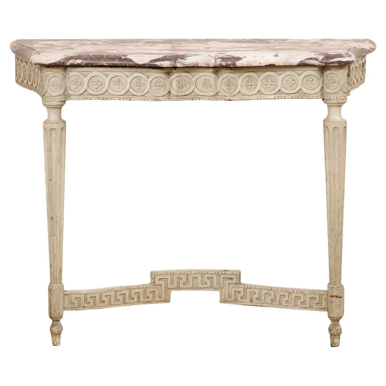 Elegant 18th C. French Marble Top Wall Console, Nicely Carved w/Original Finish