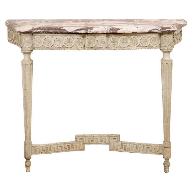 Antique English Wood Console Table w/ Elegantly Carved Skirt and ...