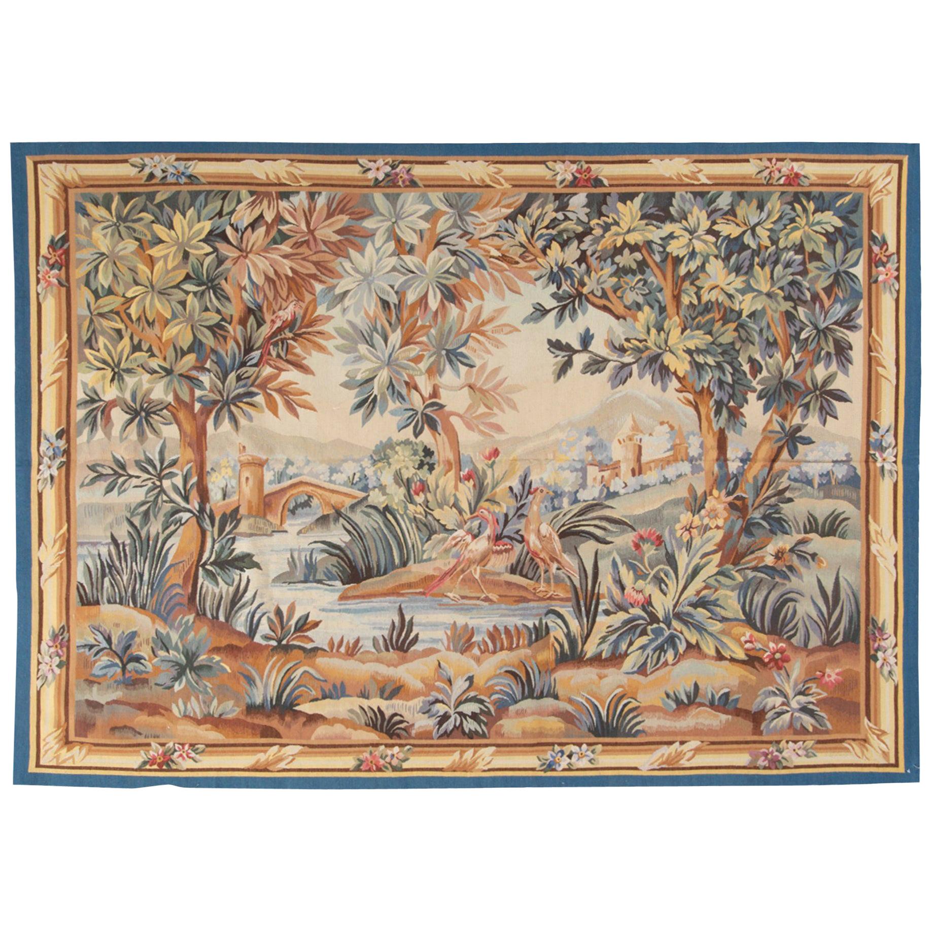 Eleganter Wandteppich im Aubusson-Stil des 18. Jahrhunderts 5'11 x 7'3