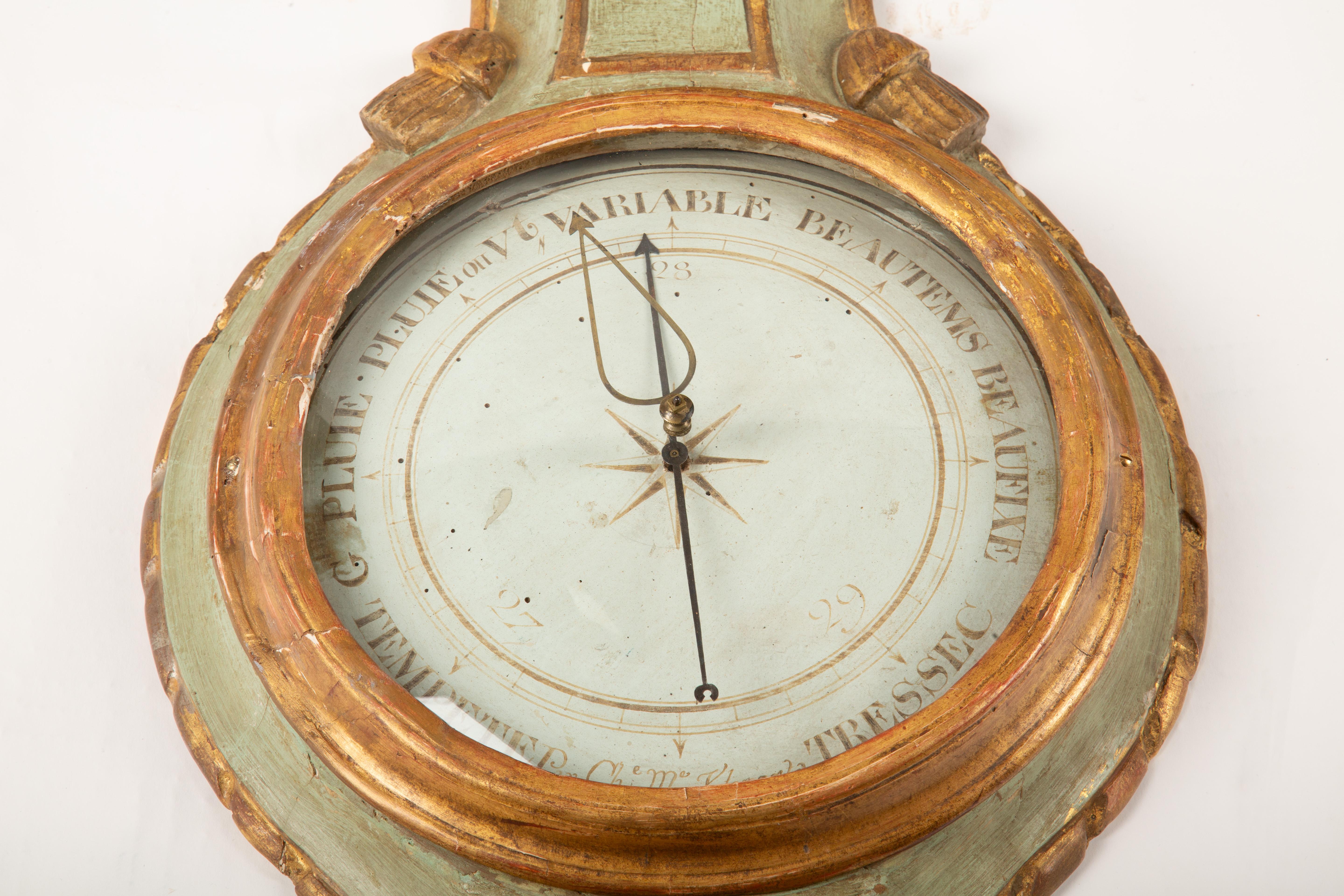 Elegant 18th Century French Giltwood Barometer with Ribbon Crest In Good Condition For Sale In New York, NY