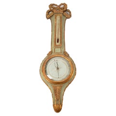 Antique Elegant 18th Century French Giltwood Barometer with Ribbon Crest