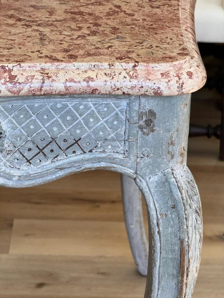 Elegant 18th Century Louis XVI carved, polychrome console with marble top For Sale 1