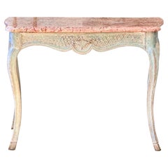 Used Elegant 18th Century Louis XVI carved, polychrome console with marble top