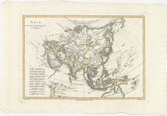 Elegant 18th Century Map of Asia by Rigobert Bonne Showing Siberia & China, 1787