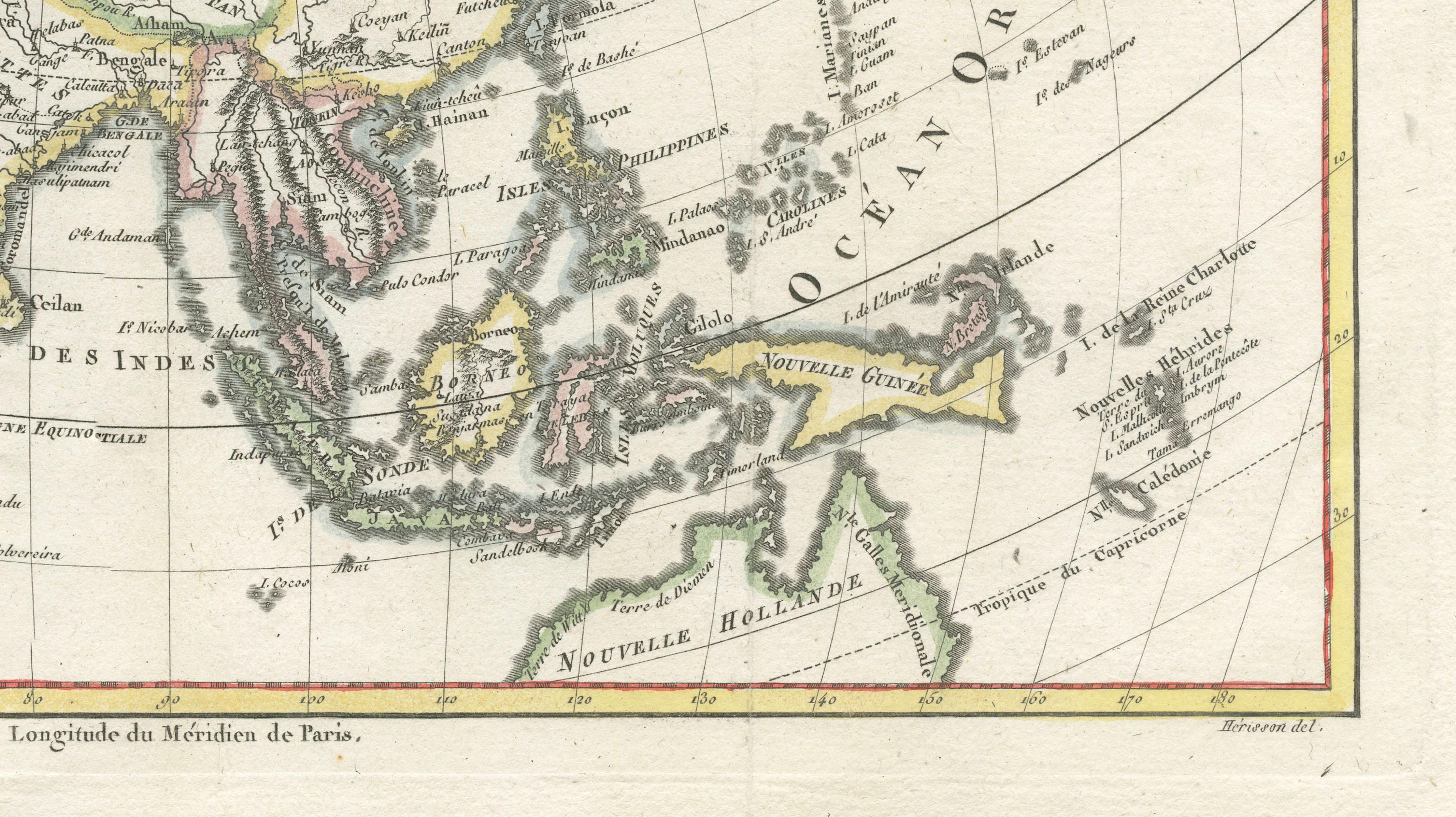 Elegant 18th Century Map of Asia by Rigobert Bonne Showing Siberia & China, 1787