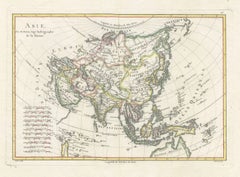 Elegant 18th Century Map of Asia by Rigobert Bonne Showing Siberia & China, 1787