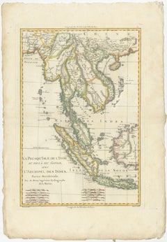 Elegant 18th Century Map of Southeast Asia, Siam, Sumatra & Java by Bonne - 1787