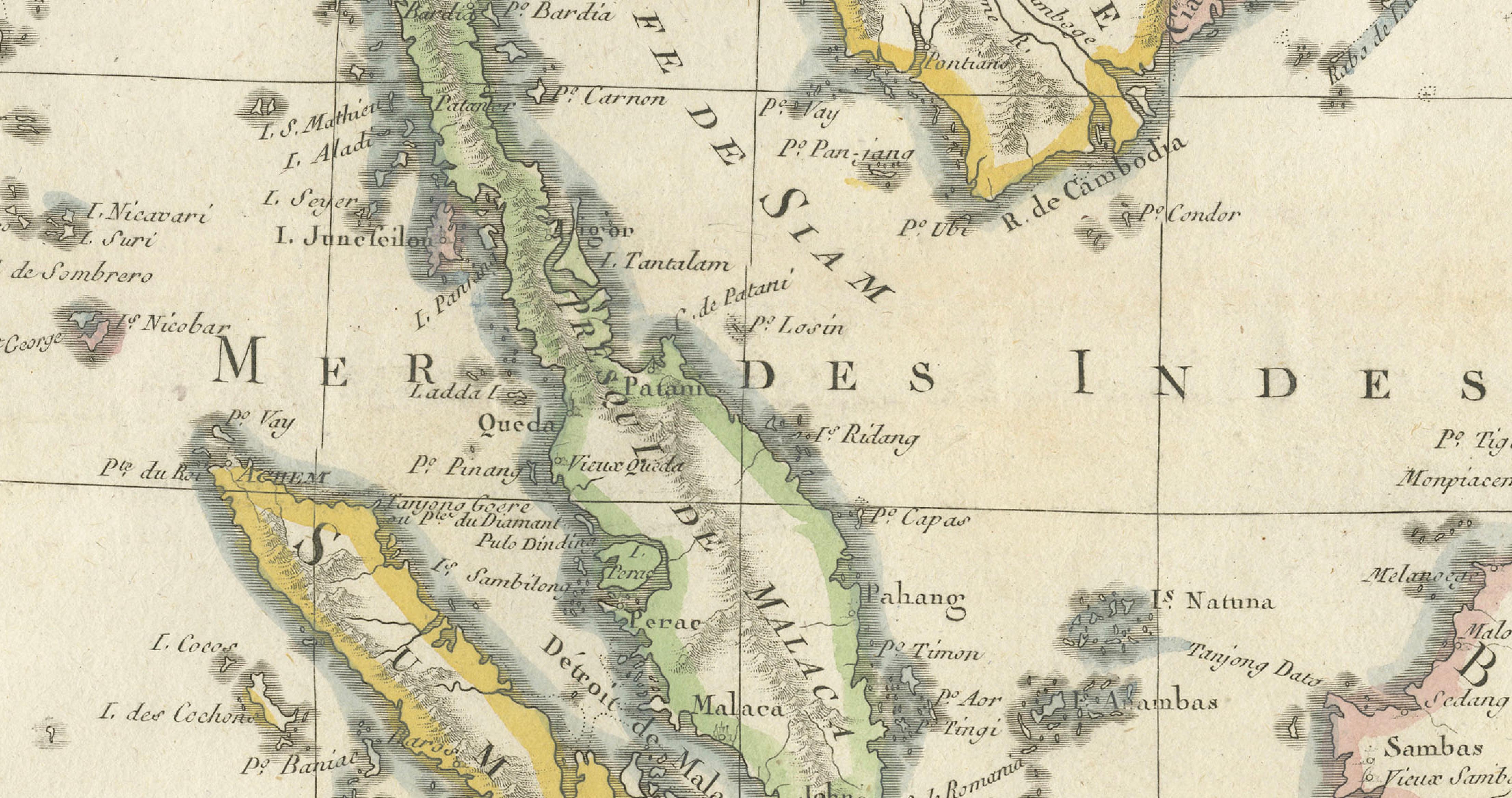 Elegant 18th Century Map of Southeast Asia, Siam, Sumatra & Java by Bonne - 1787