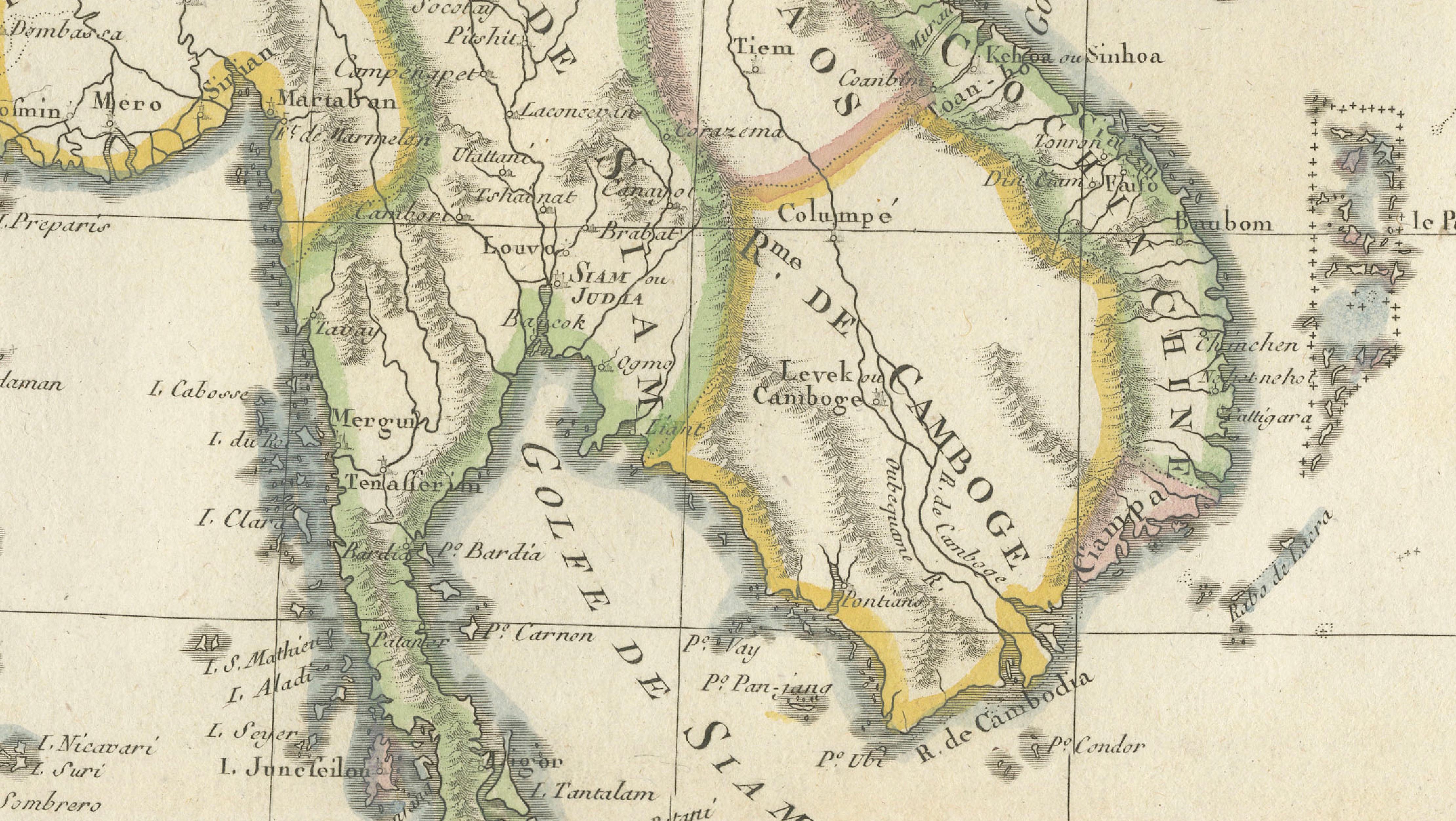 Elegant 18th Century Map of Southeast Asia, Siam, Sumatra & Java by Bonne - 1787