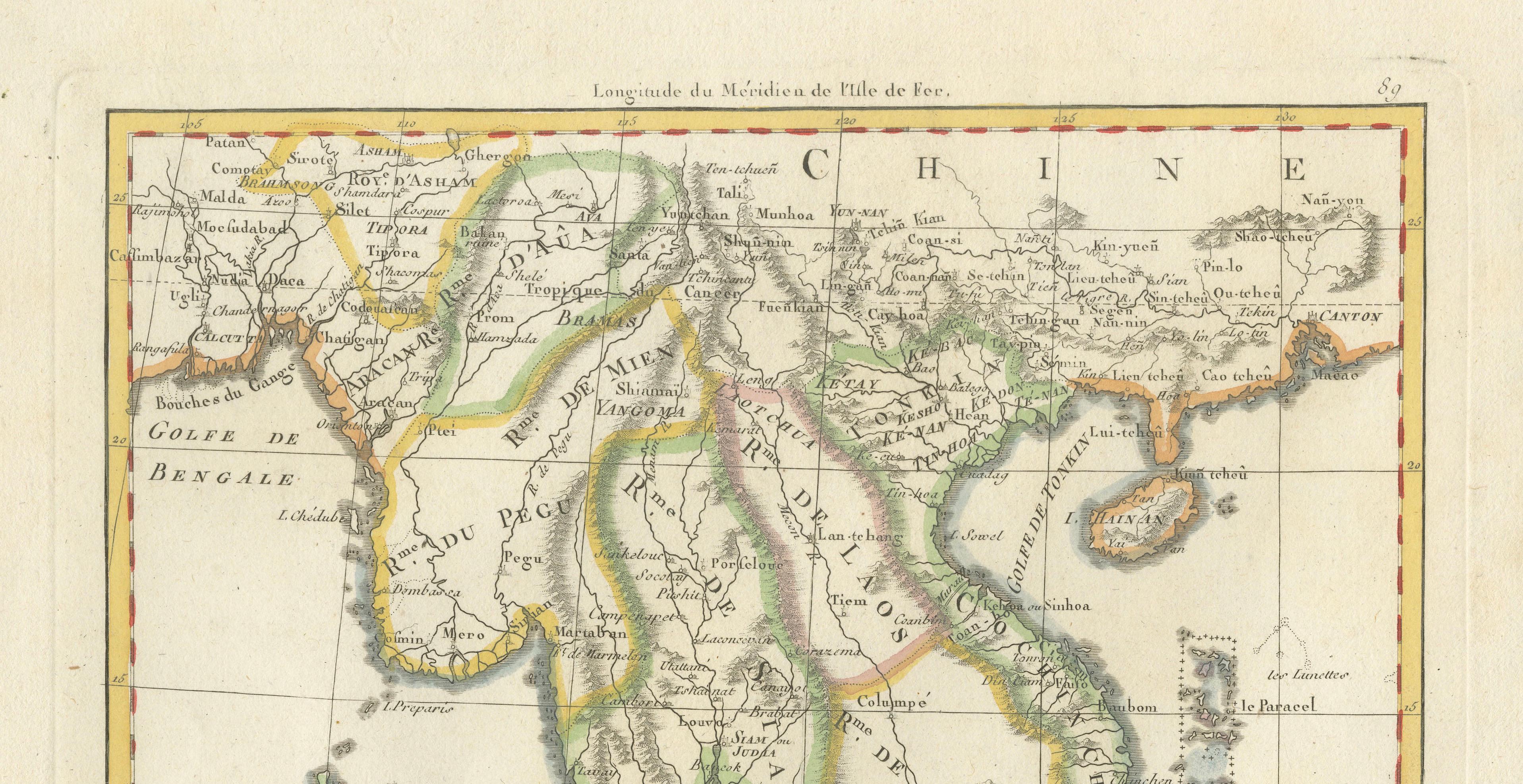 Elegant 18th Century Map of Southeast Asia, Siam, Sumatra & Java by Bonne - 1787