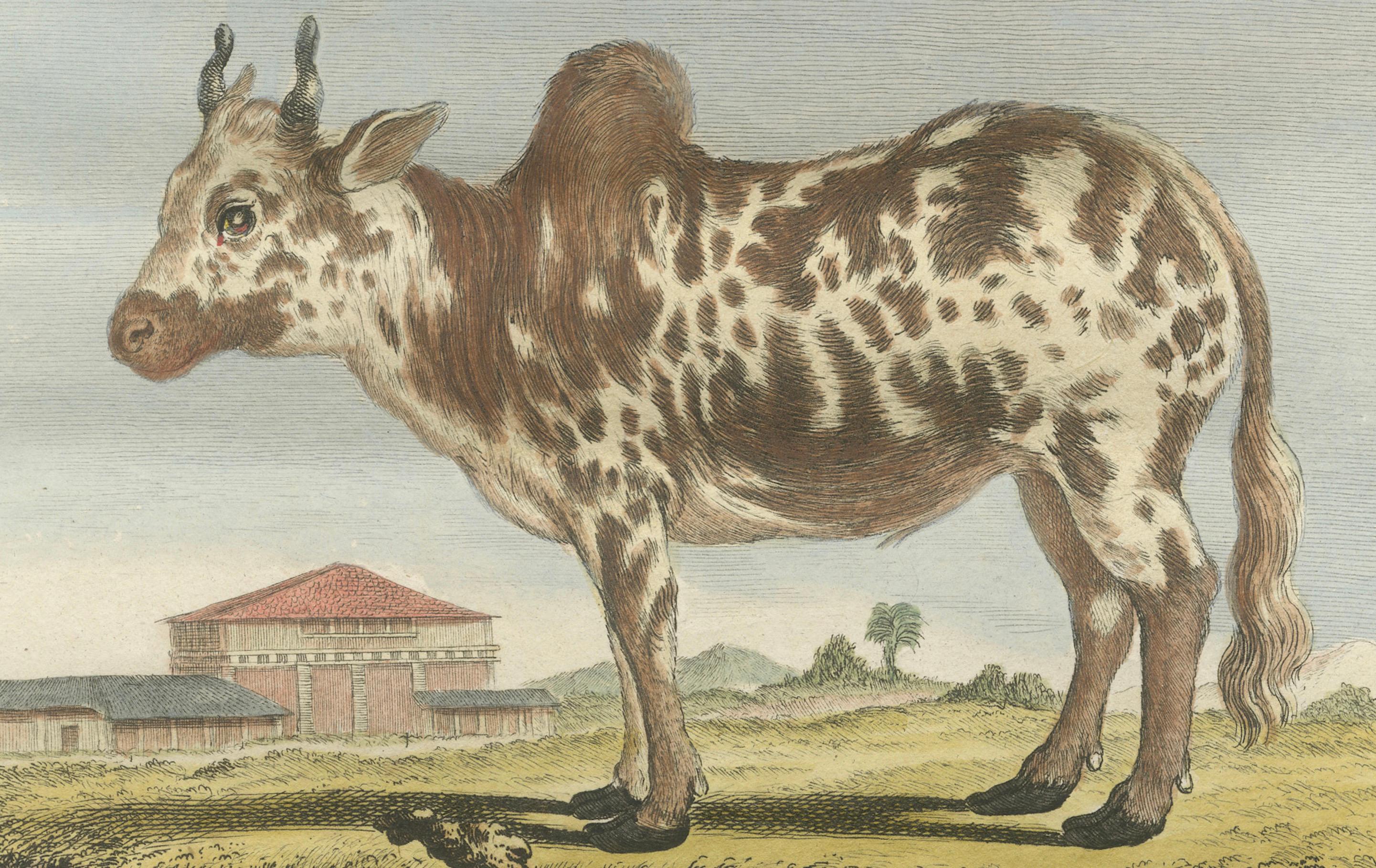 Gravé Elegante gravure sur zébu du XVIIIe siècle - Buffon, édition hollandaise, 1769 en vente