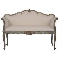 french settee bench Elegant 1900s French Antique Gilt Painted Settee / Bench in Louis XV Style