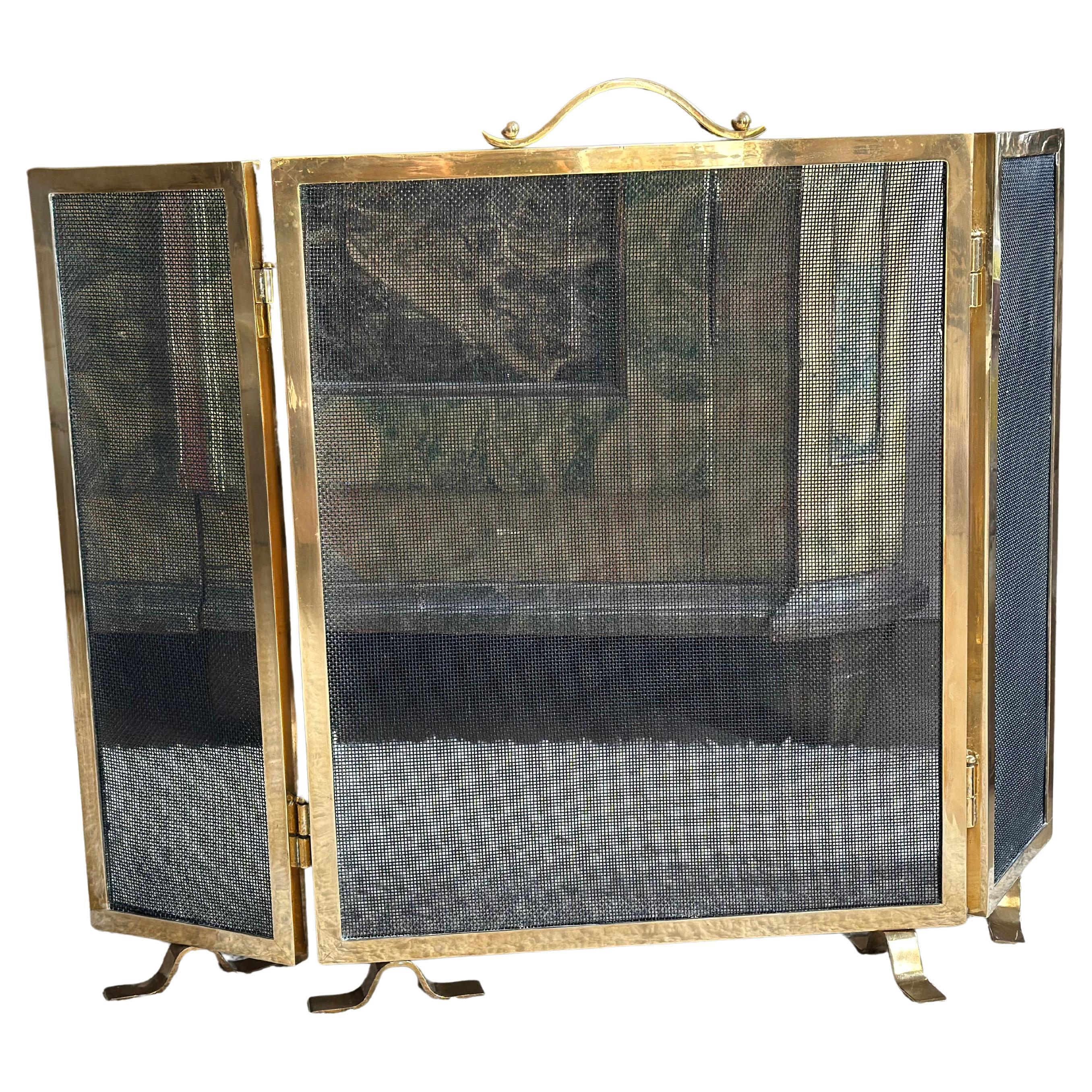 Elegant 1920s Art Deco Brass Fireplace Screen For Sale