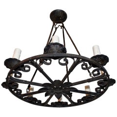 Elegant 1920s French Hands Made Wrought Iron Chandelier