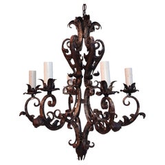 Elegant 1920's French hands made wrought iron chandelier