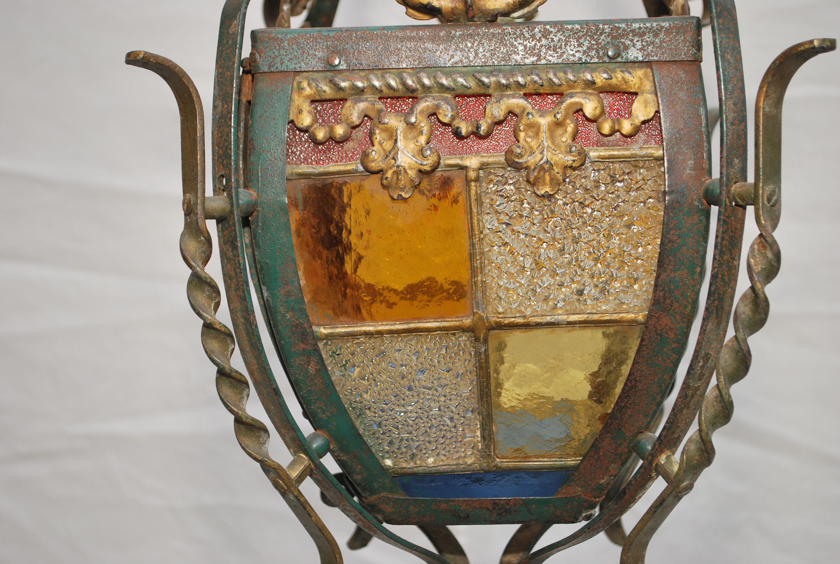  A beautiful 1920's lantern, the glass is beautiful, the patina is nicer in person