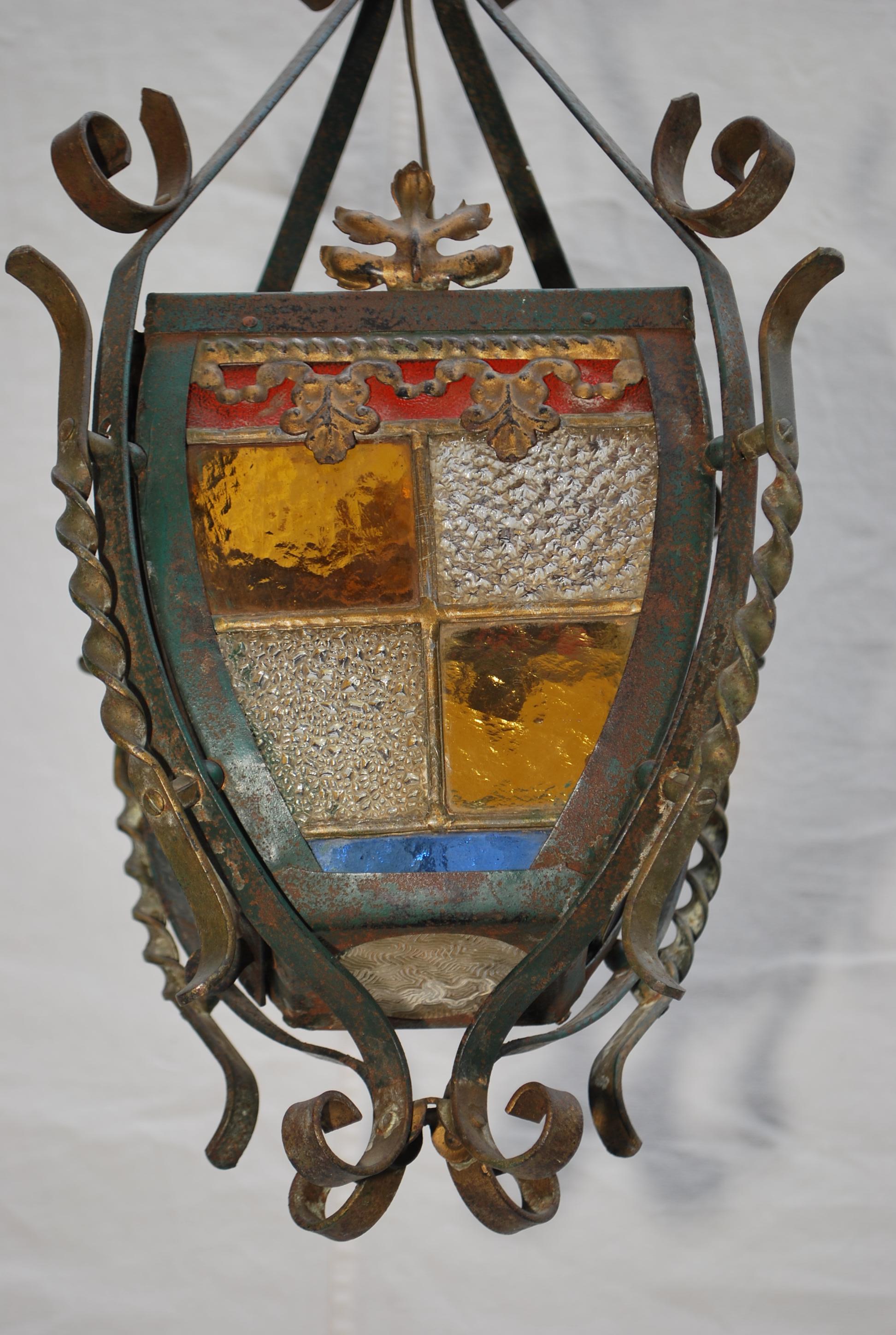 Glass Elegant 1920's French wrought iron lantern For Sale