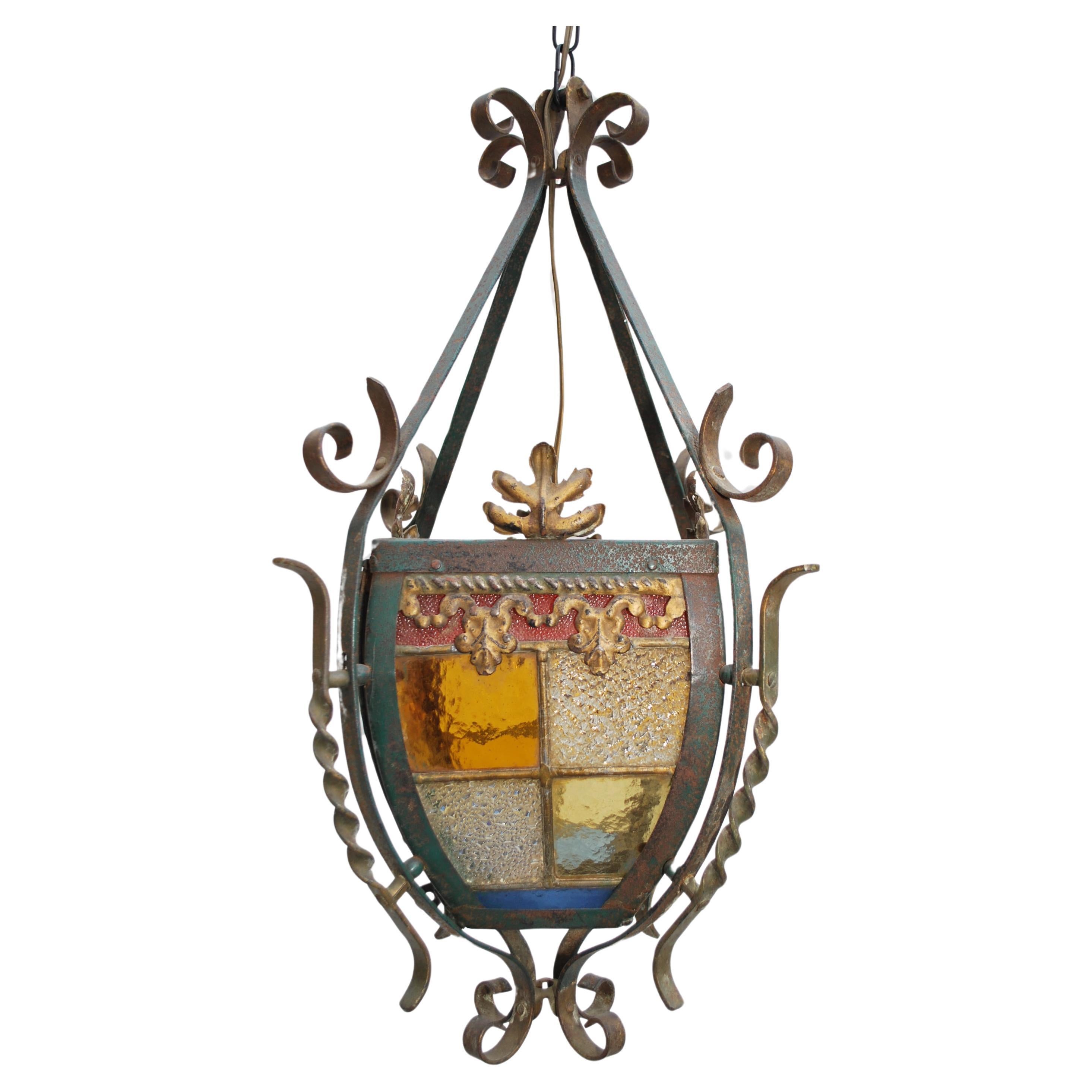 Elegant 1920's French wrought iron lantern For Sale