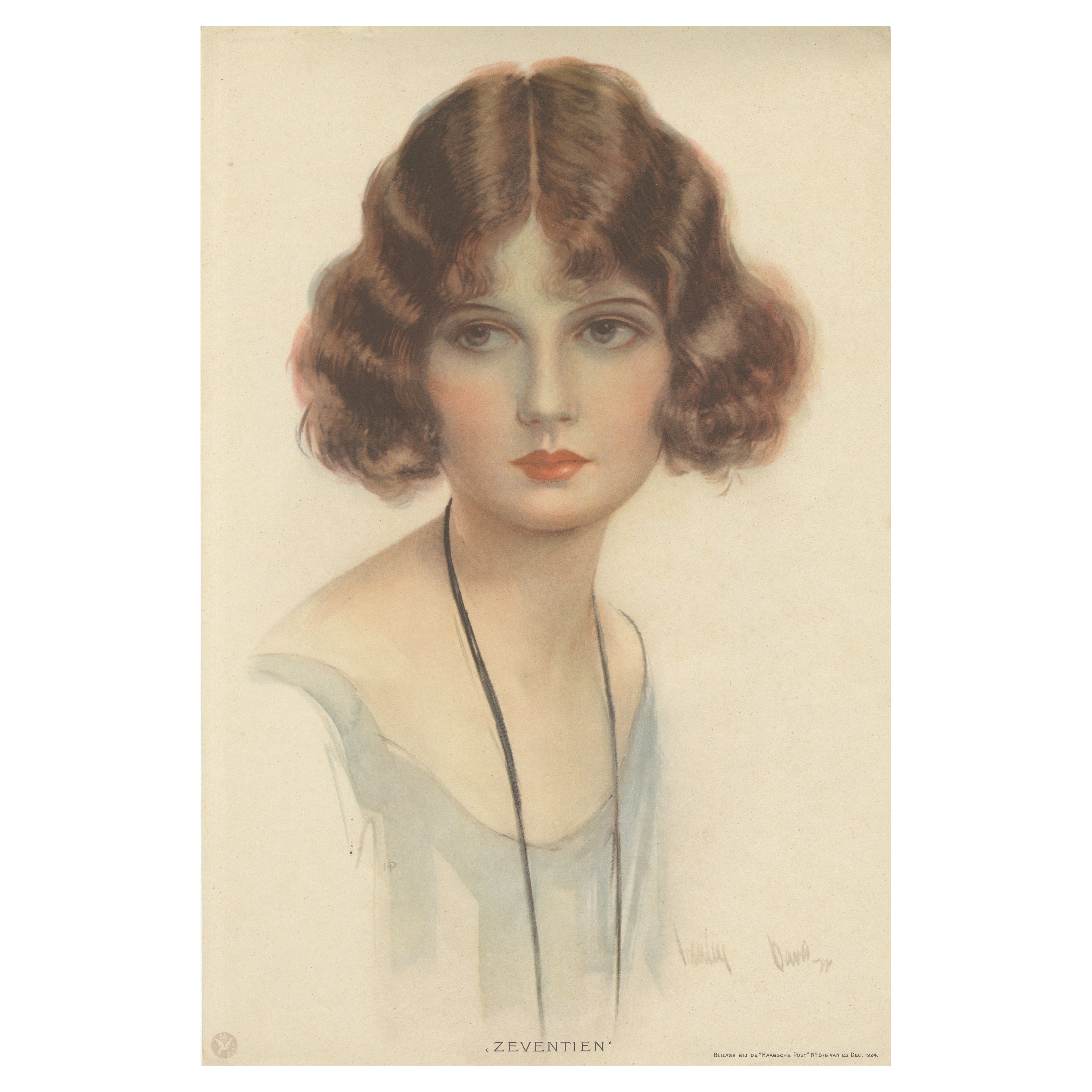 Elegantes Porträt "Zeventien" aus den 1920er Jahren - Art-Déco-Lithografie von Hartley Davis im Angebot