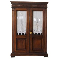 Elegant 1920s Walnut Cabinet with Glass Doors – A Classic Touch of Early 20th Ce