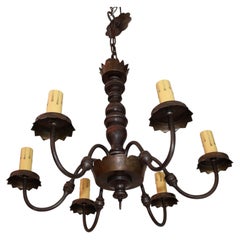 Elegant 1920's wood/iron/brass chandelier