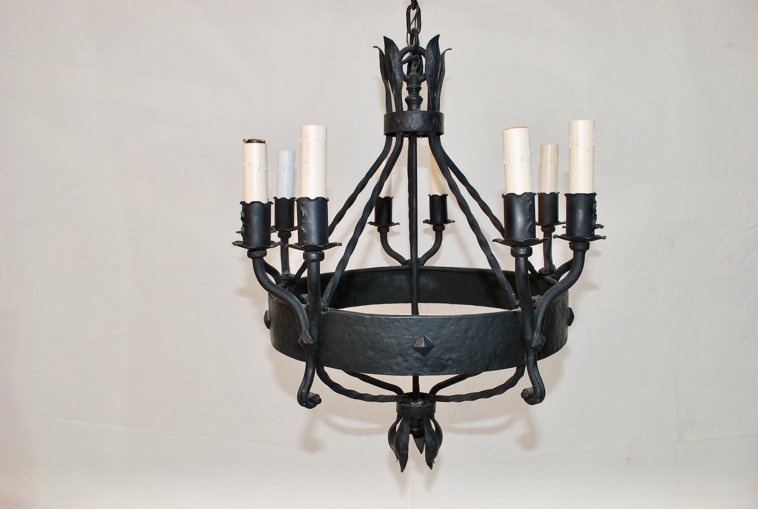 Elegant 1920's Wrought Iron Chandelier In Good Condition For Sale In Los Angeles, CA