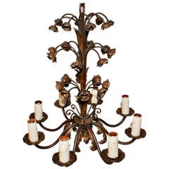 Elegant 1920s Wrought Iron Chandelier