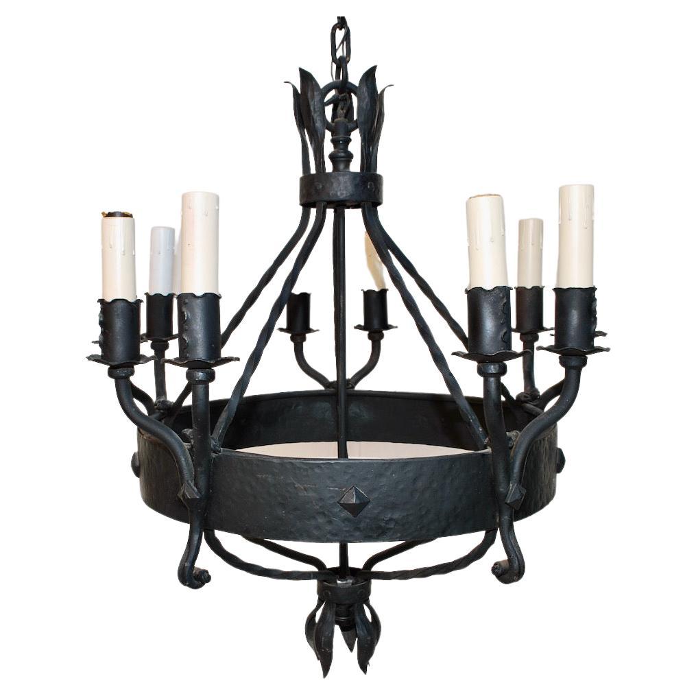 Elegant 1920's Wrought Iron Chandelier For Sale