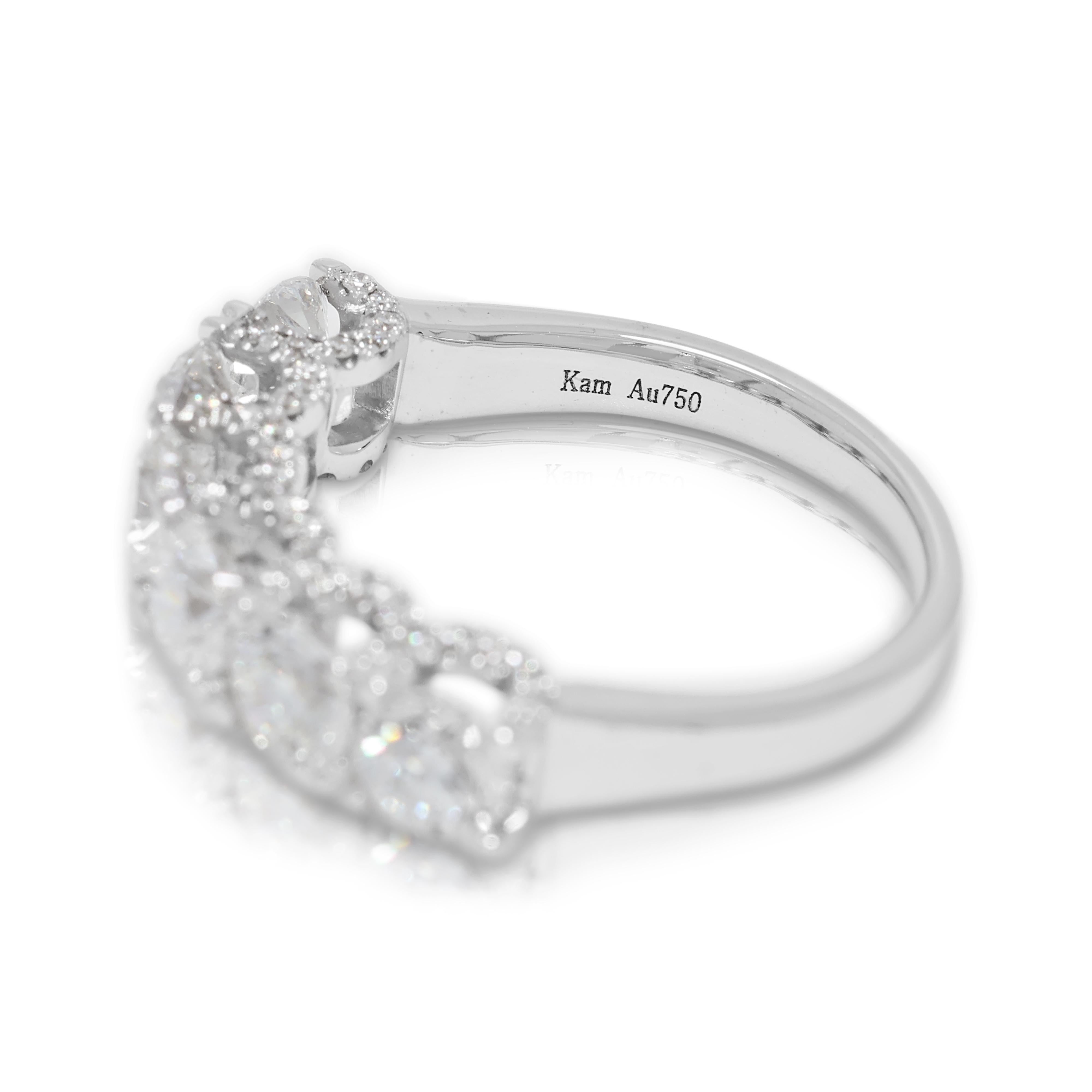 Taglio rotondo Elegance 1,92ct Diamante Naturale Anello a Sei Pietre in Oro Bianco 18K in vendita
