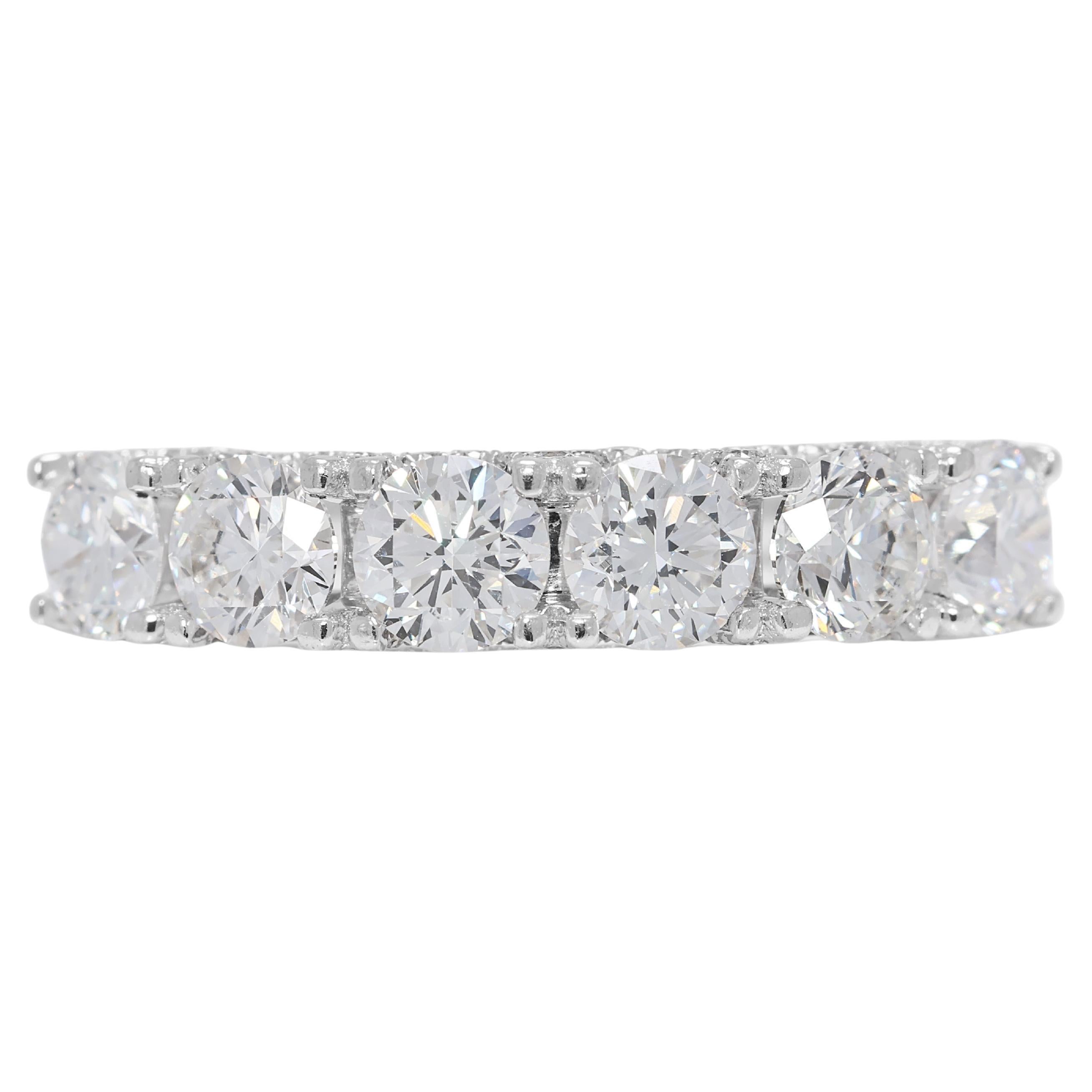 Elegance 1,92ct Diamante Naturale Anello a Sei Pietre in Oro Bianco 18K