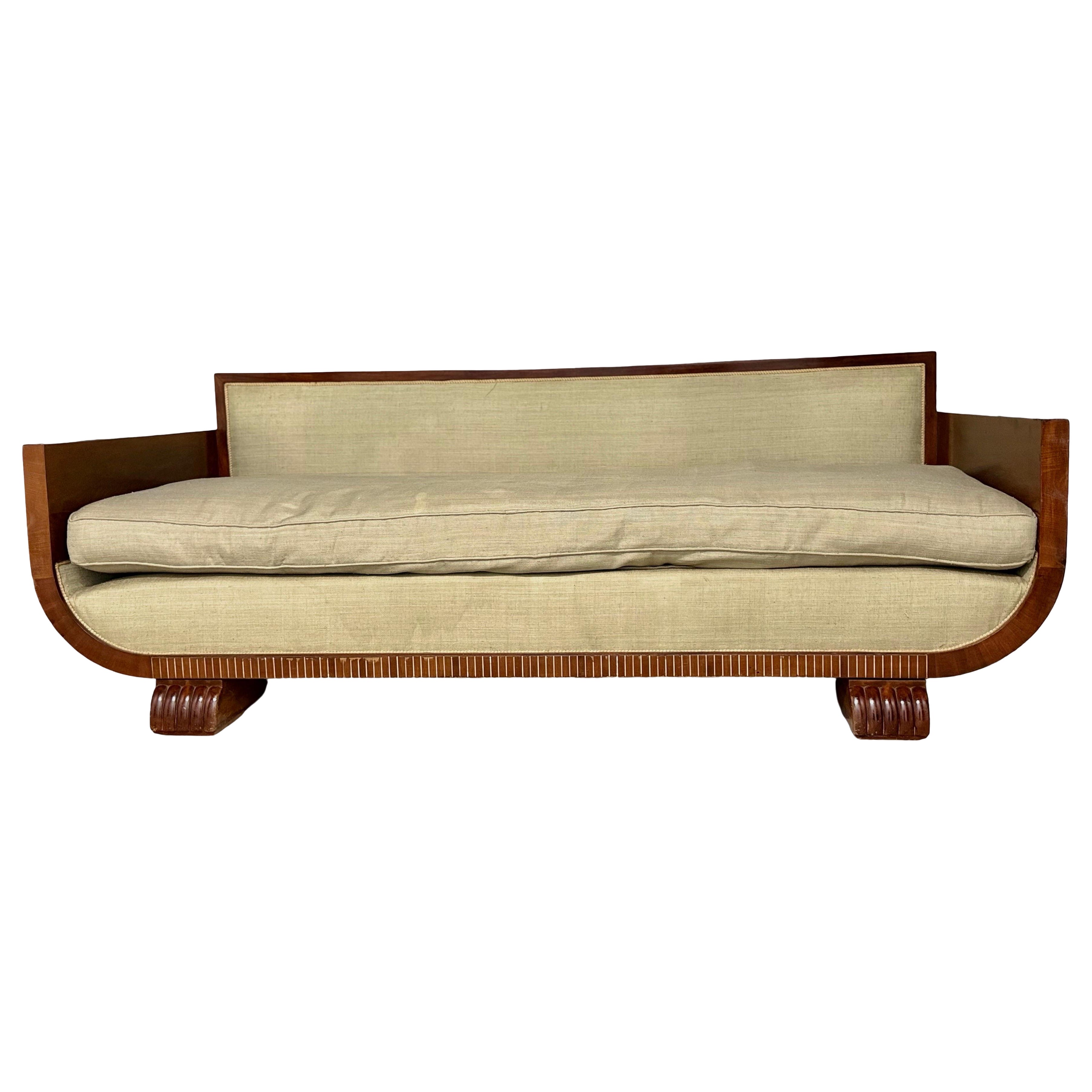 Elegant 1930s Art Deco Mahogany Sofa