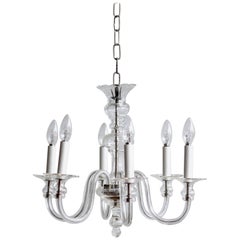 Elegant 1930s Bohemian Crystal Chandelier with Floral Acid Etched Bobèche Pans