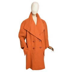 Elegant British Made 1930
s Orange Avant Garde Wool Tweed Swing Coat