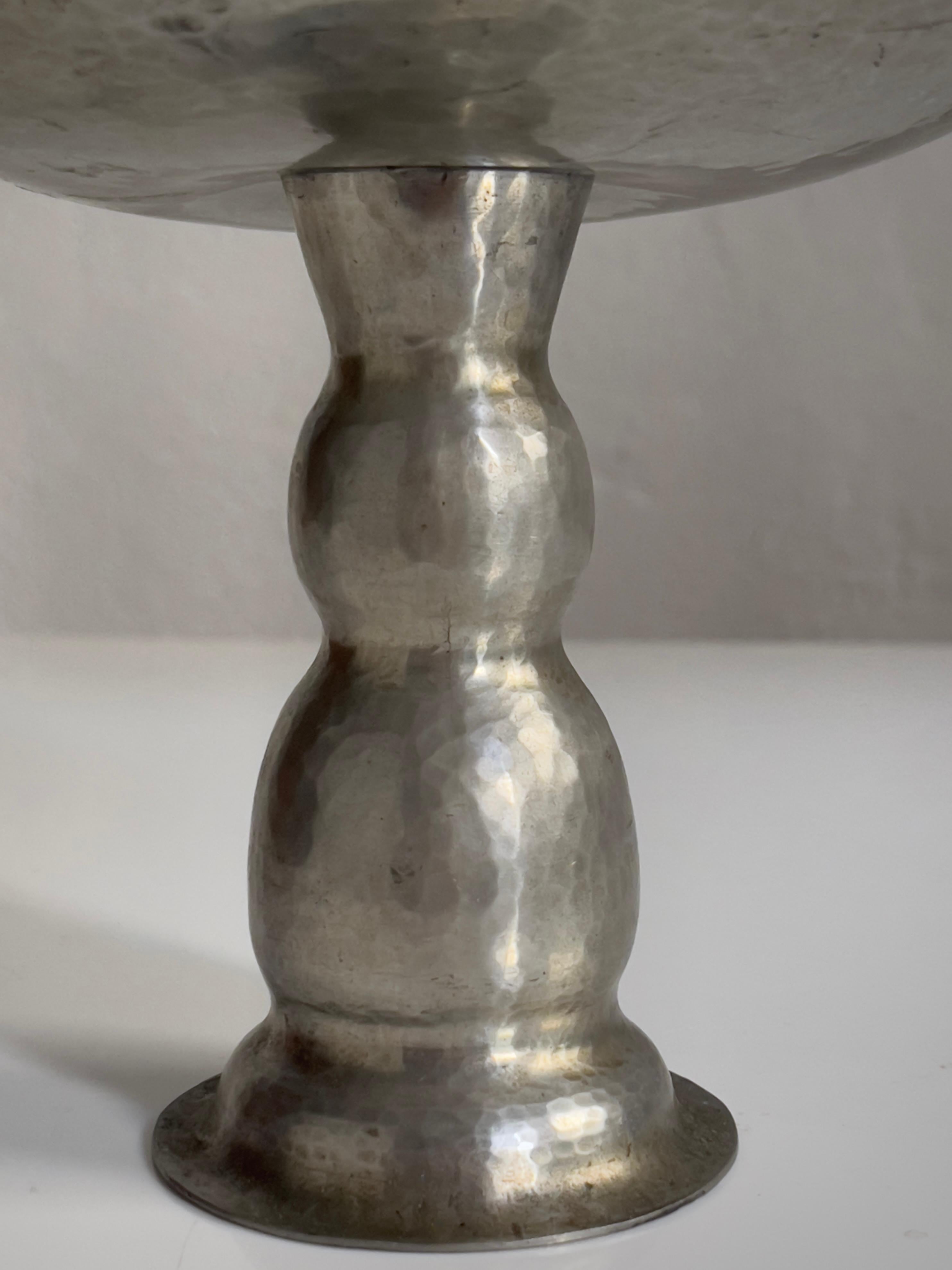 Danish Elegant 1930s decorative compote bowl in hammered metal. Denmark 1930s For Sale