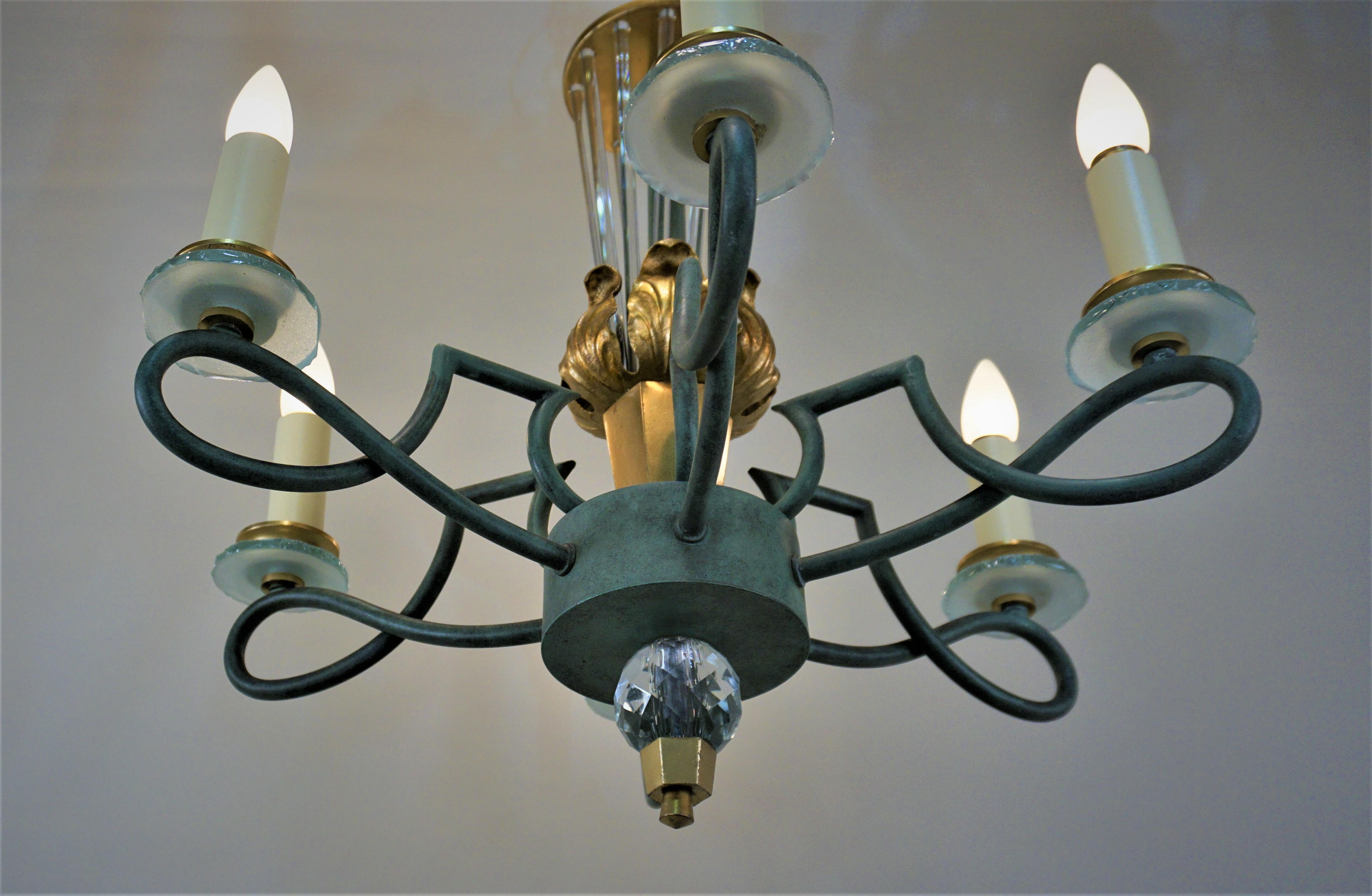 Französischer Art-Déco-Kronleuchter aus den 1930er Jahren (Glas)