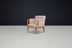 Elegant 1930s French Art Deco Oak Armchair with Original Floral Upholstery.