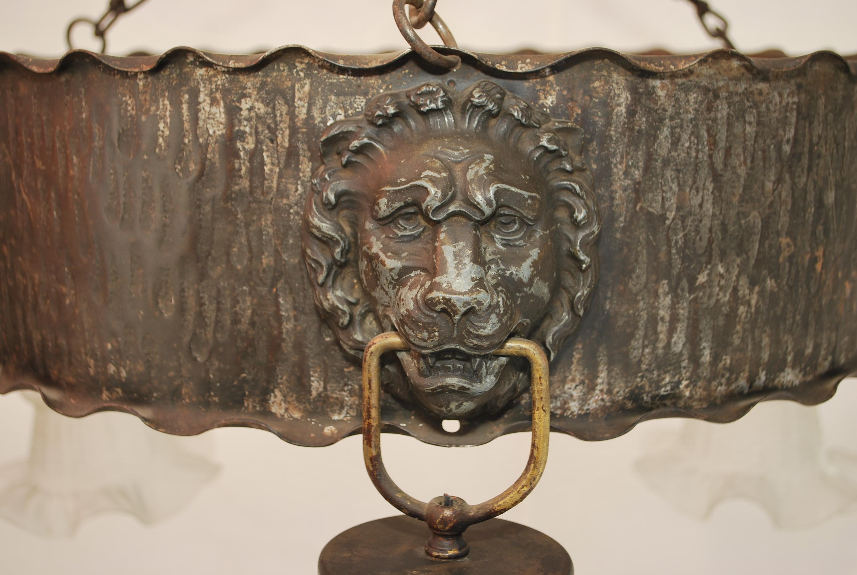 Elegant 1930's French Chandelier with Lion Heads In Good Condition For Sale In Los Angeles, CA