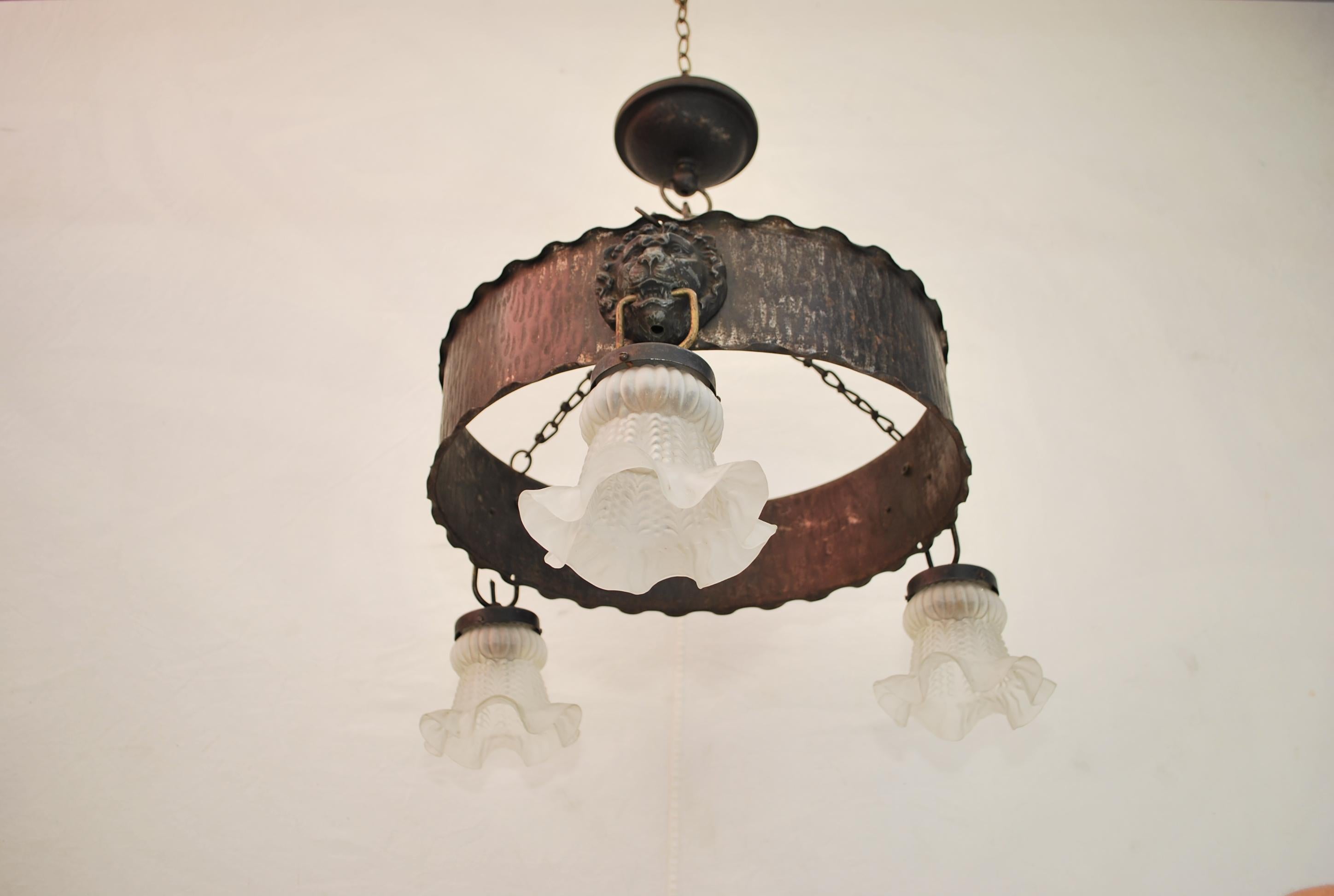 Mid-20th Century Elegant 1930's French Chandelier with Lion Heads For Sale
