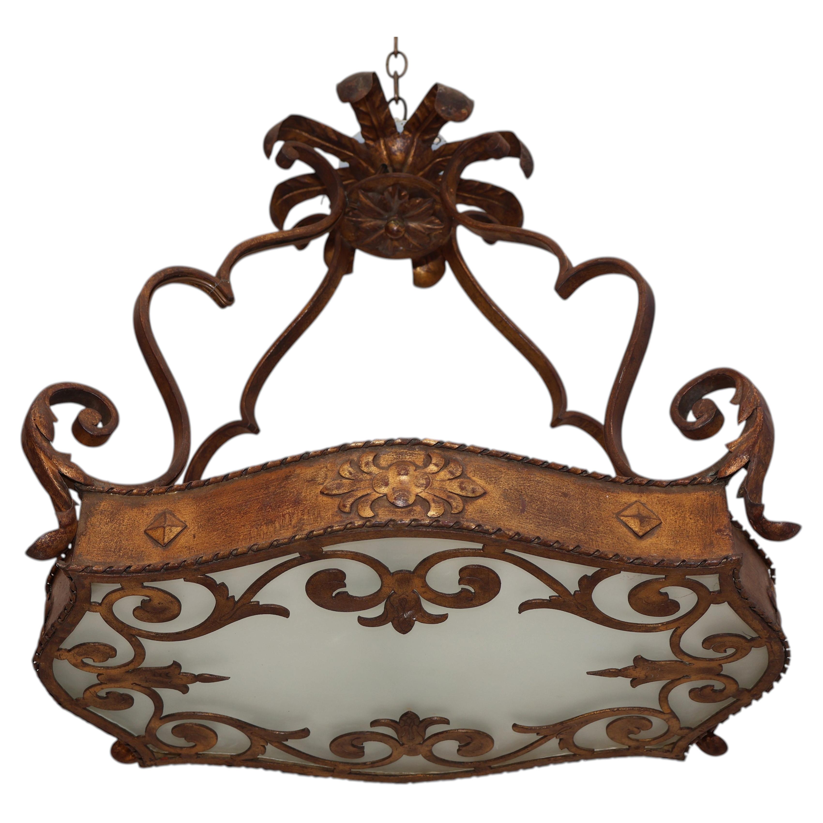 Elegant 1930's French flush wrought iron light For Sale