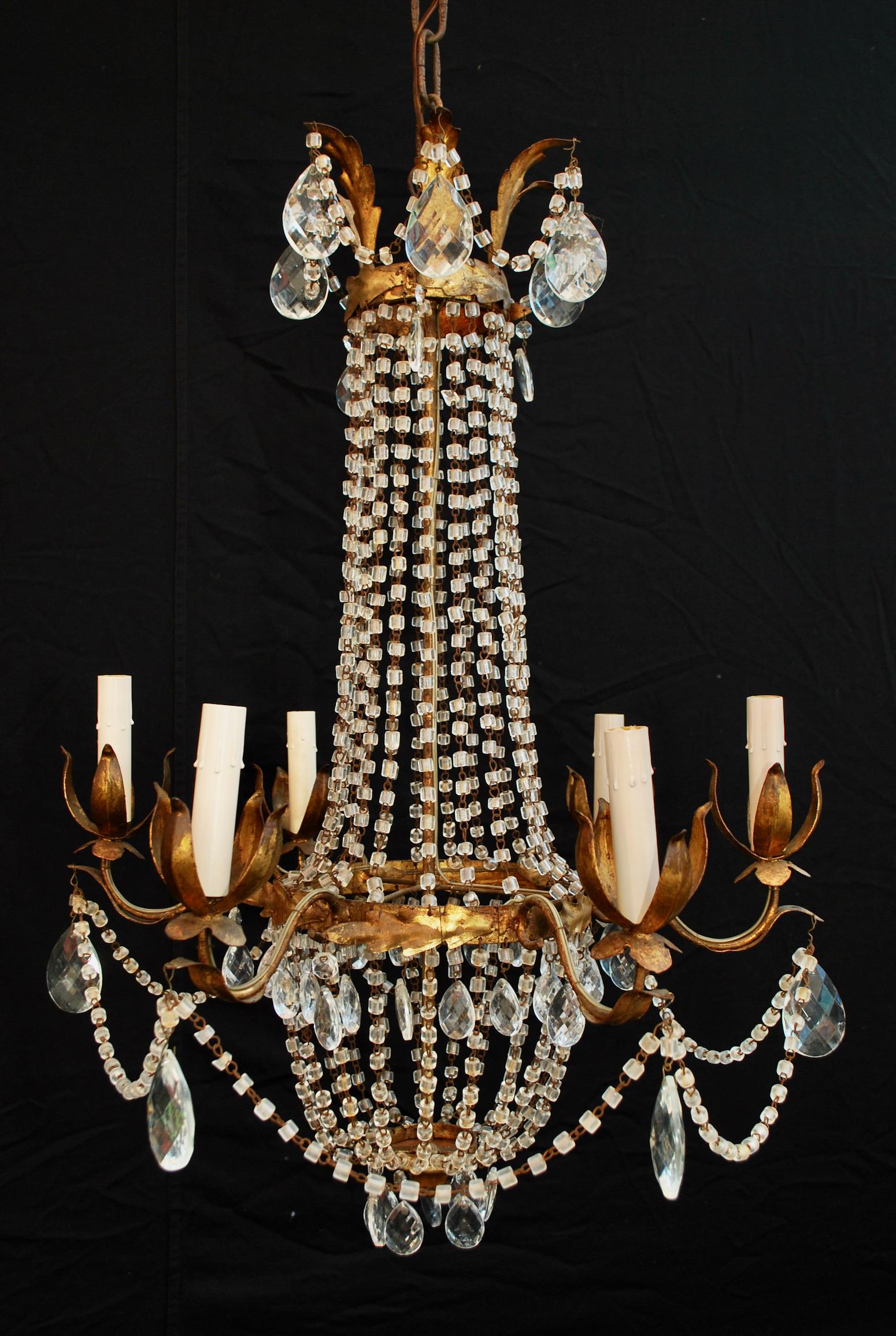 A beautiful 1930's Italian beaded chandelier, the patina is so much nicer in person.