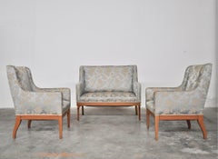 Elegant 1930s Vintage Ash Sofa and Chairs Set