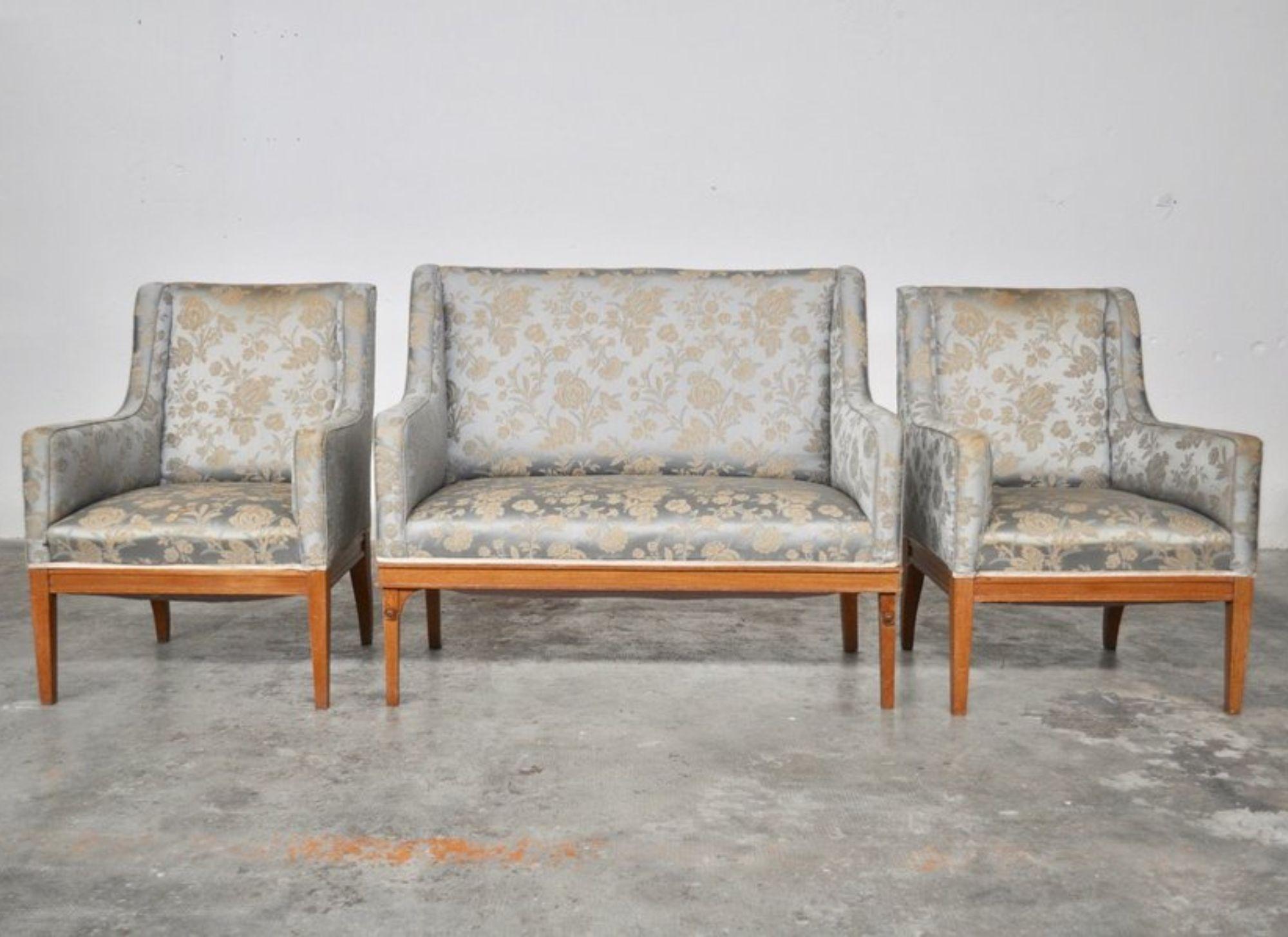 Elegante conjunto de sofá y sillas de fresno vintage de los años 30 Mid-20th Century en venta